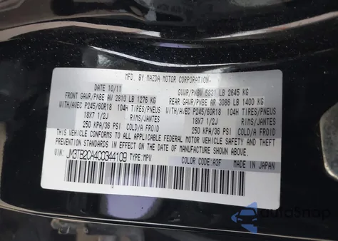 2012 Mazda Cx-9 Touring from USA, damaged, VIN JM3TB2CA4C0344109